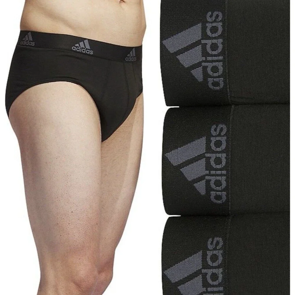 Adidas Men’s XXL Sport Briefs Underwear 3-Pack Performance Stretch Cotton Black